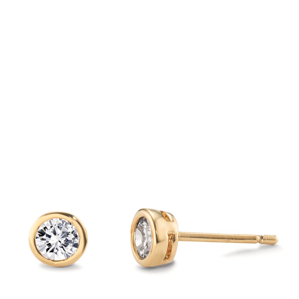 Clous d'oreilles Bronze Zircone 2 Pierres jaune Plaqué or Ø5.5 mm-603541