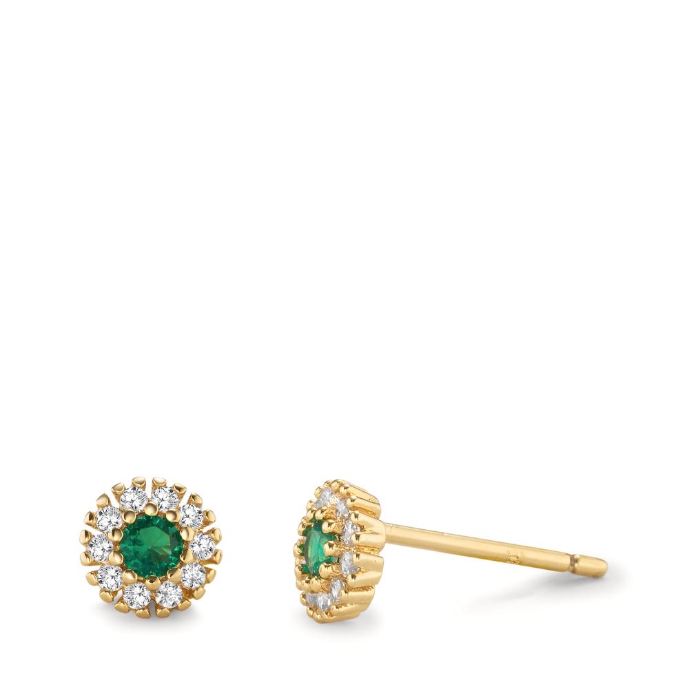 Clous d'oreilles Bronze Zircone vert, 22 Pierres jaune Plaqué or Ø6 mm-603543
