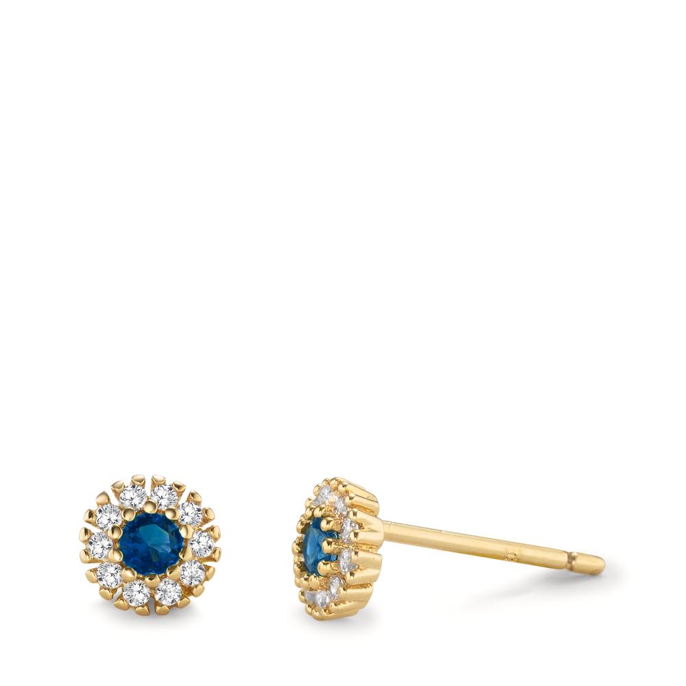 Clous d'oreilles Bronze Zircone bleu, 22 Pierres jaune Plaqué or Ø6 mm-603544