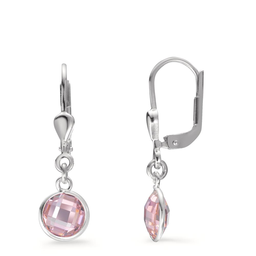 Pendant d'oreilles Argent Zircone rose, 2 Pierres Ø6 mm-603564
