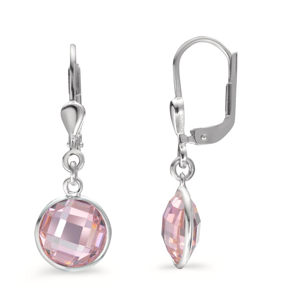 Pendant d'oreilles Argent Zircone rose, 2 Pierres Ø8 mm-603568