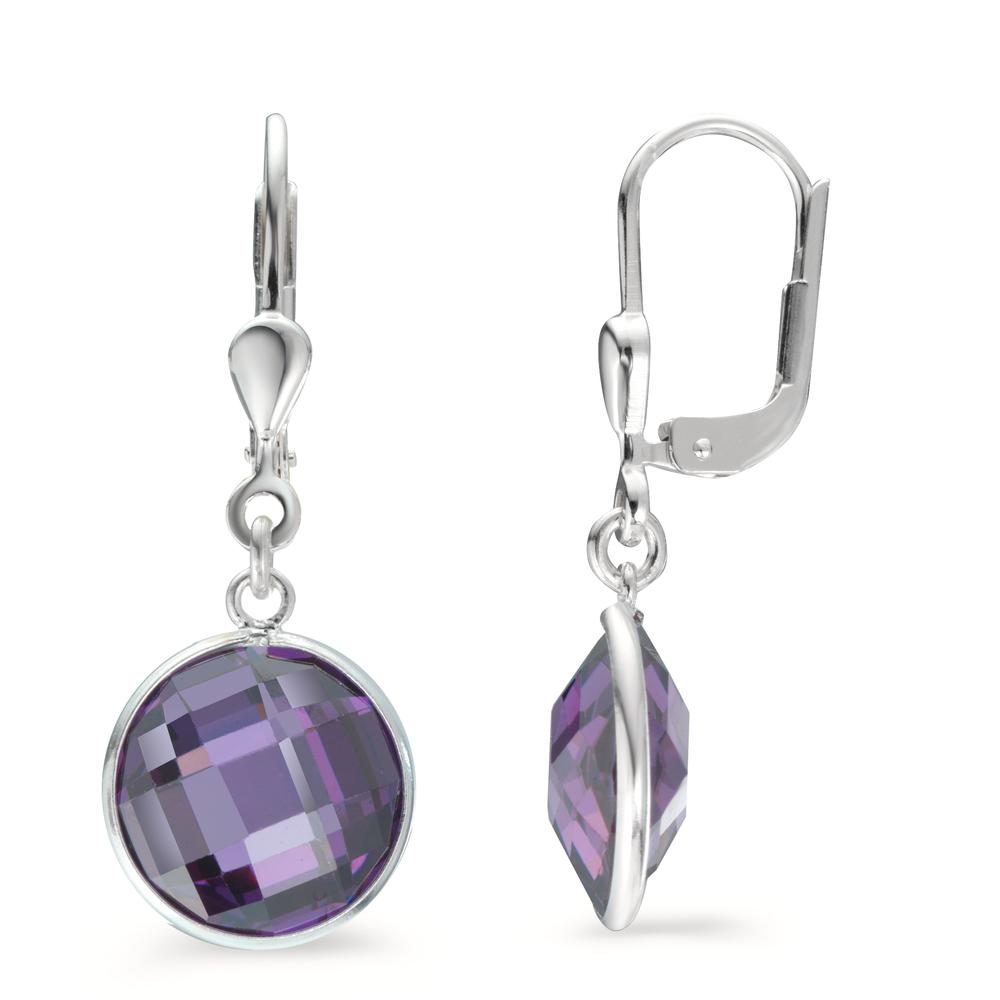 Pendant d'oreilles Argent Zircone violet, 2 Pierres Ø10 mm-603574