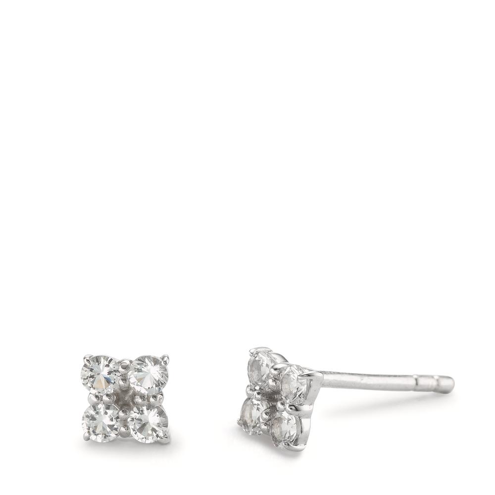 Clous d'oreilles Argent Topaze blanc, 8 Pierres Rhodié Ø4 mm-603653