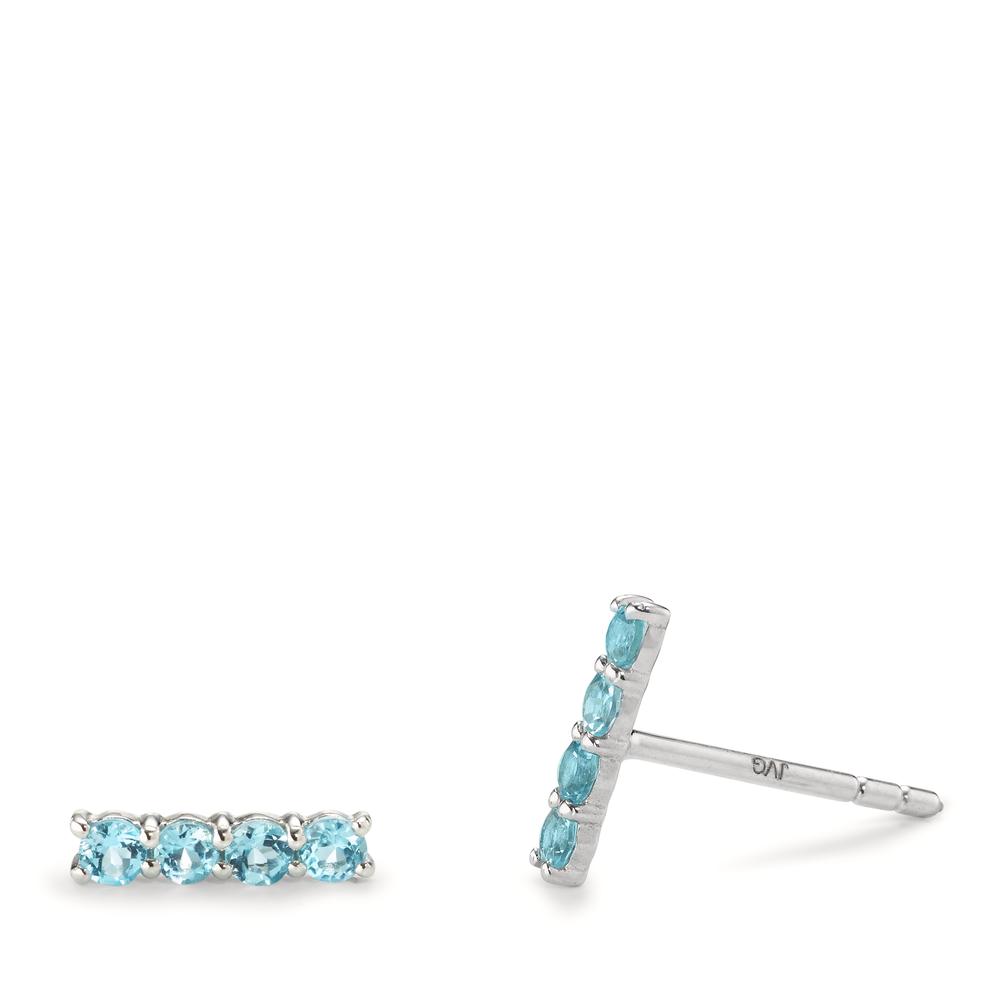 Clous d'oreilles Argent Topaze bleu, 8 Pierres Rhodié-603654