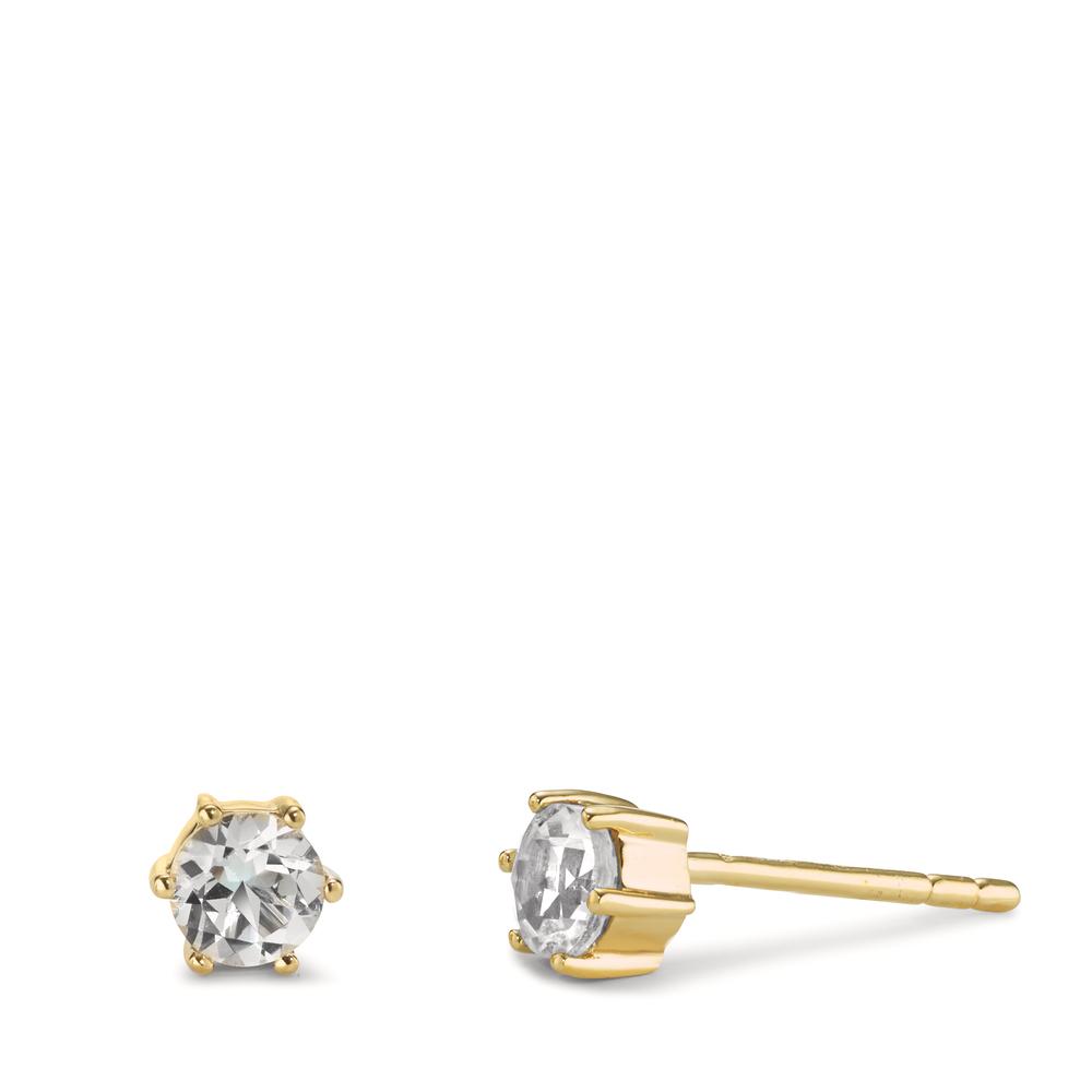 Clous d'oreilles Argent Topaze blanc, 2 Pierres jaune Plaqué or Ø4.5 mm-603655