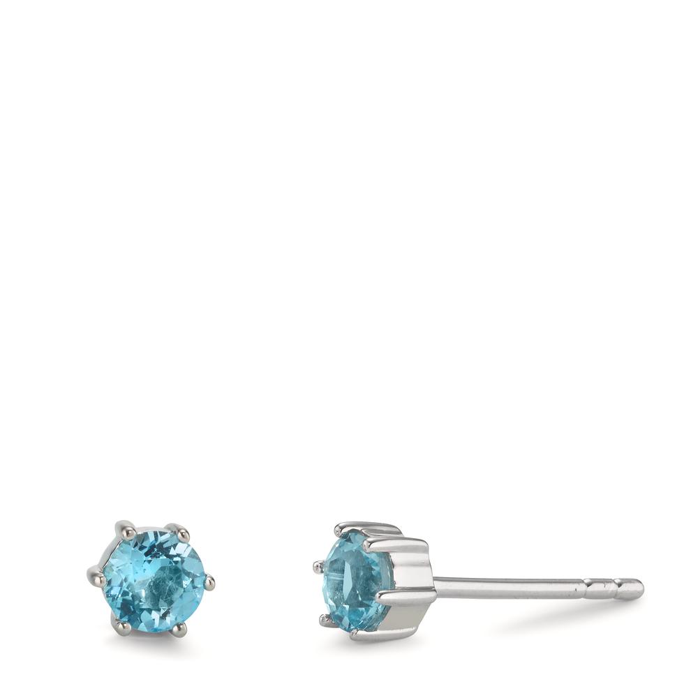 Clous d'oreilles Argent Topaze bleu, 2 Pierres Rhodié Ø4.5 mm-603656