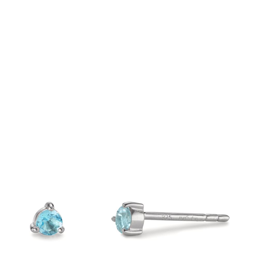 Clous d'oreilles Argent Topaze bleu, 2 Pierres Rhodié Ø3.5 mm-603658