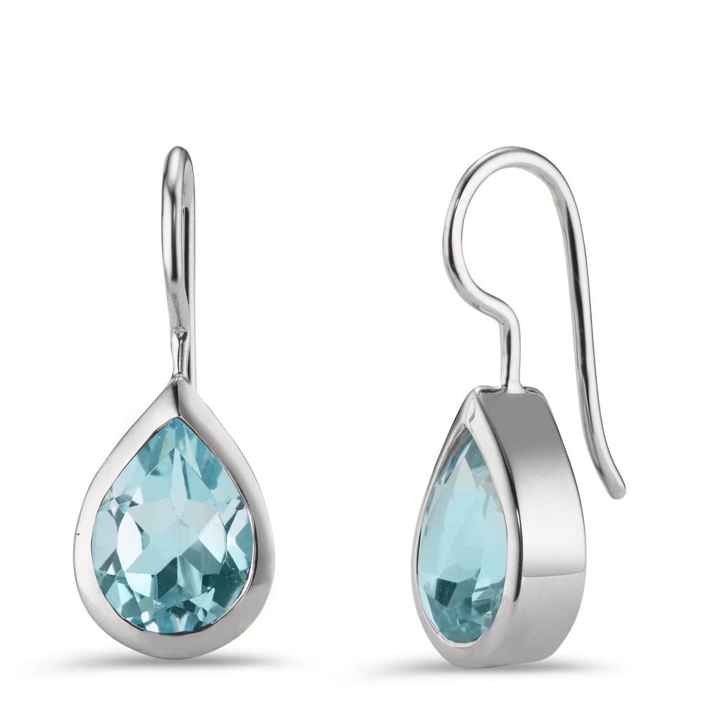 Pendant d'oreilles Argent Topaze bleu, 2 Pierres Rhodié-603663