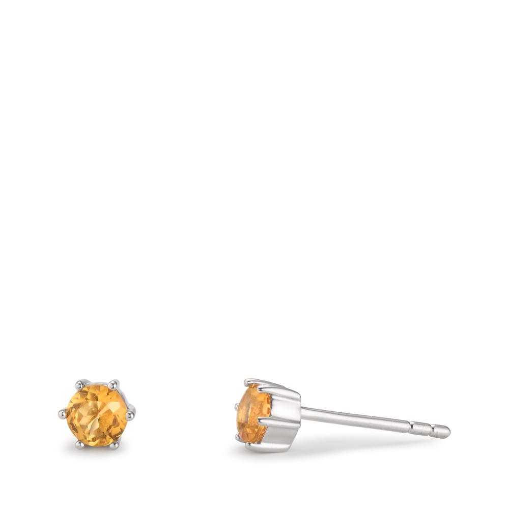 Clous d'oreilles Argent Citrine 2 Pierres Rhodié Ø4.5 mm-603669