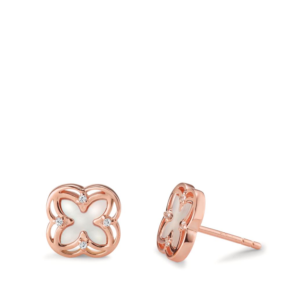 Clous d'oreilles Argent Zircone 8 Pierres rosé Plaqué or nacre blanc Ø9.5 mm-603711