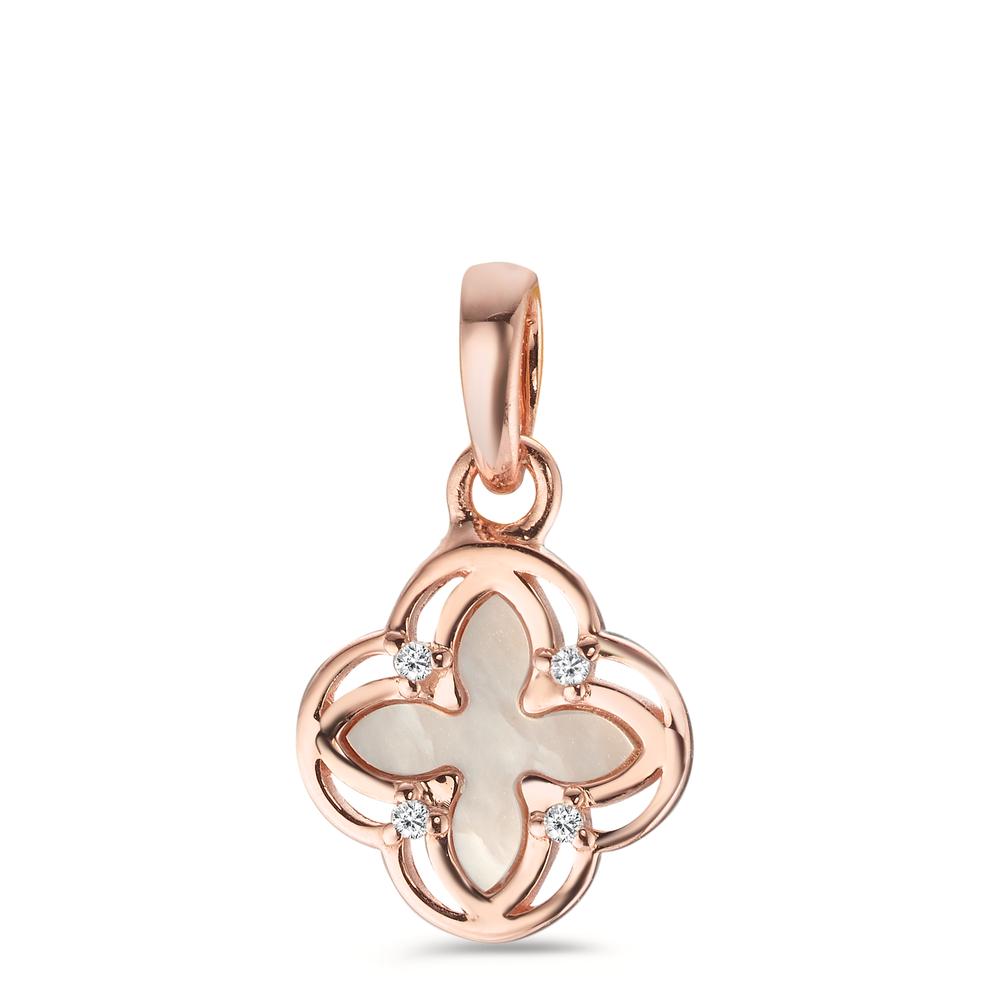 Pendentif Argent Zircone 4 Pierres rosé Plaqué or nacre blanc Ø9.5 mm-603715