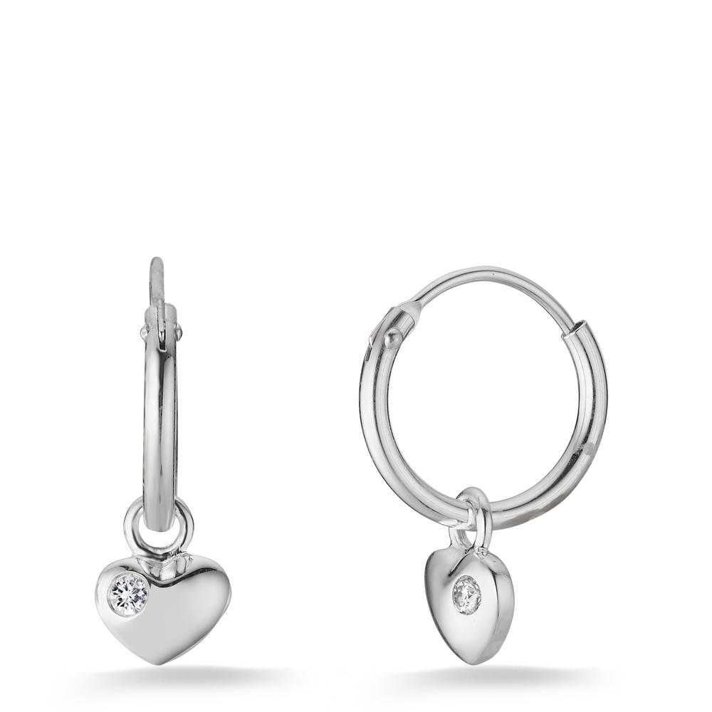Créoles avec pendentif Argent Zircone blanc, 2 Pierres Coeur Ø5.5 mm-603777