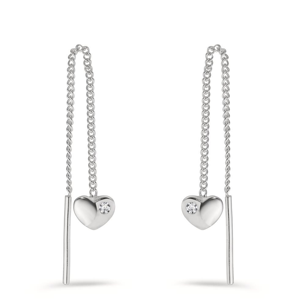 Boucles d'oreilles pendantes Argent Zircone 2 Pierres Coeur-603785