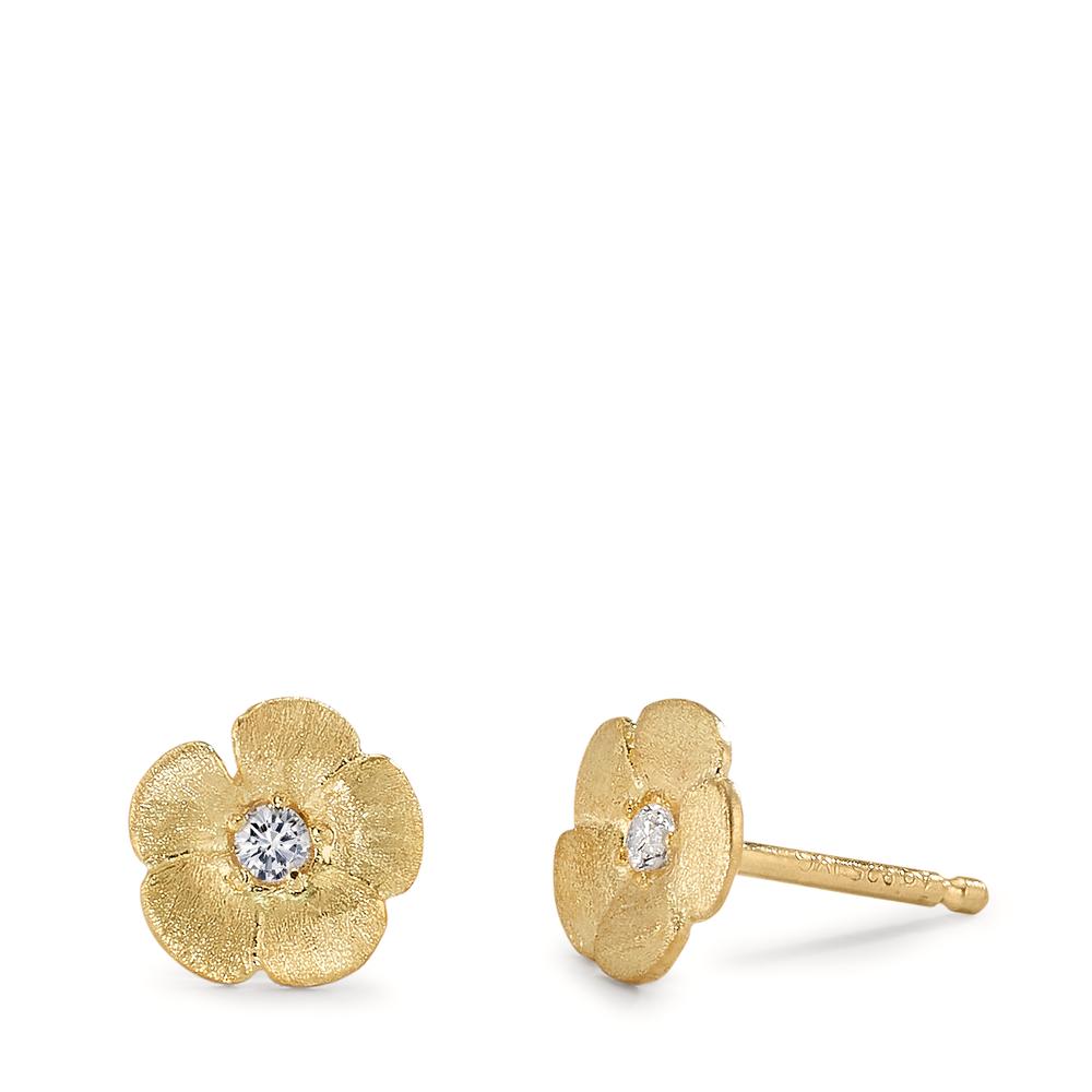 Clous d'oreilles Argent Zircone 2 Pierres jaune Plaqué or Fleur Ø8 mm-604105