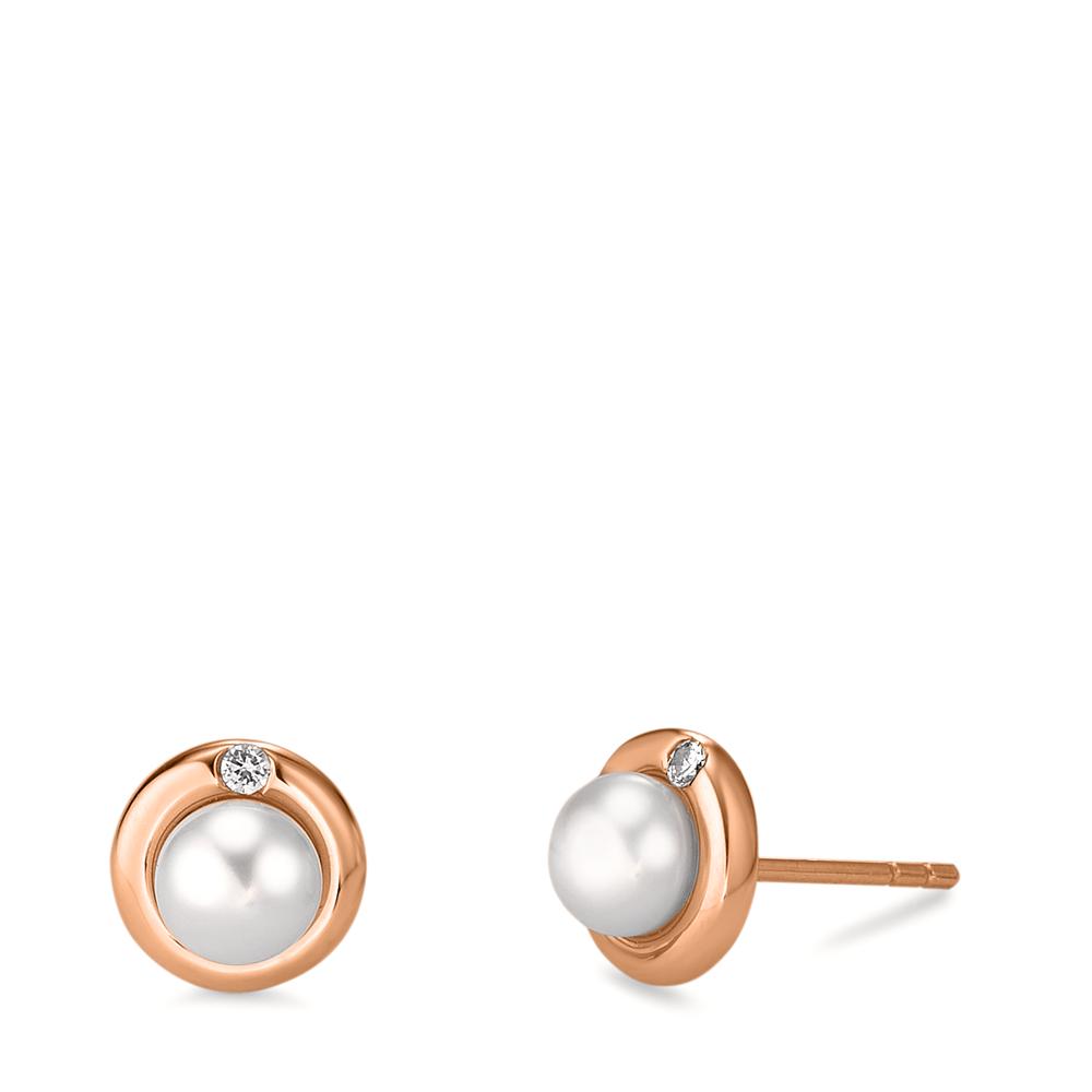 Clous d'oreilles Argent Zircone 2 Pierres rosé Plaqué or perle d'eau douce Ø9 mm-604222