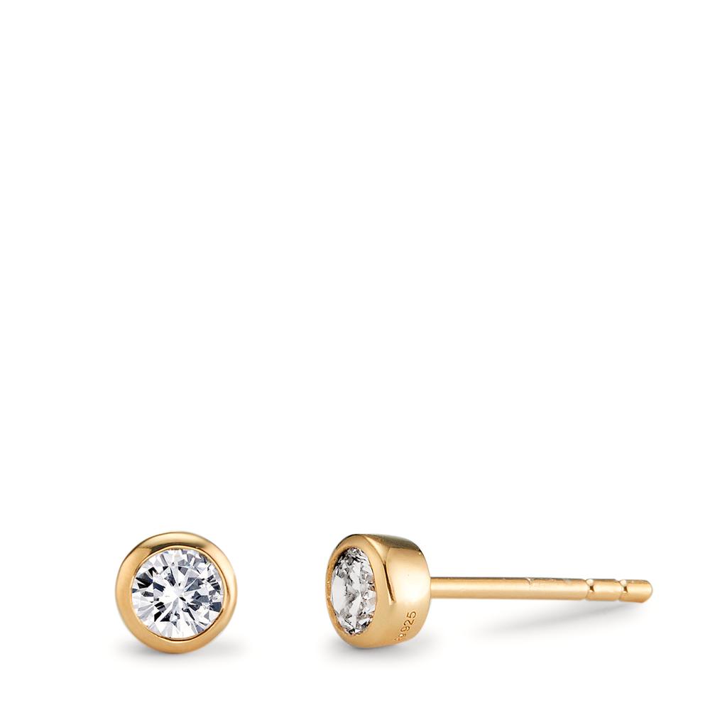 Clous d'oreilles Argent Zircone 2 Pierres jaune Plaqué or Ø4.5 mm-604225
