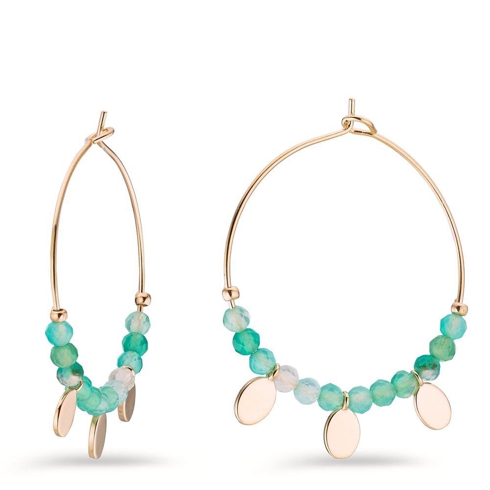 Pendant d'oreilles Bronze Calcédoine 24 Pierres Plaqué or Ø60 mm-604426