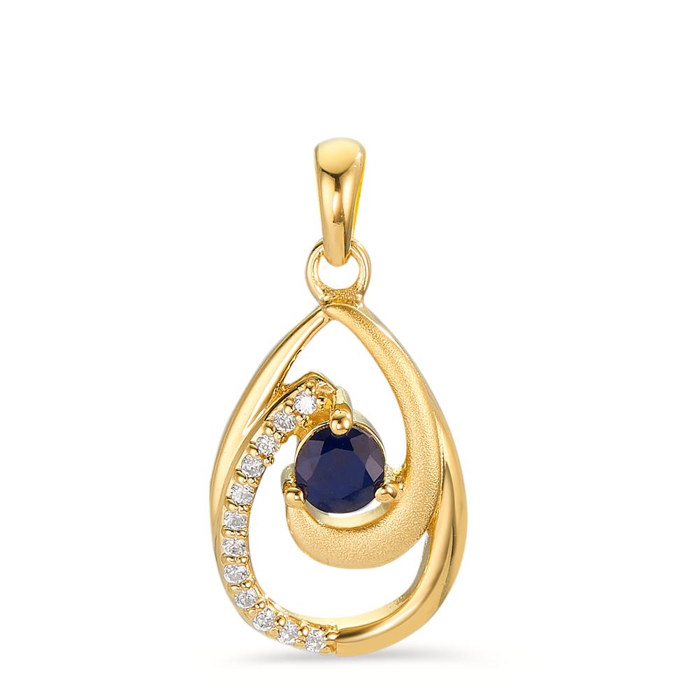 Pendentif Argent Saphir bleu, Zircone blanc, 12 Pierres jaune Plaqué or-604543