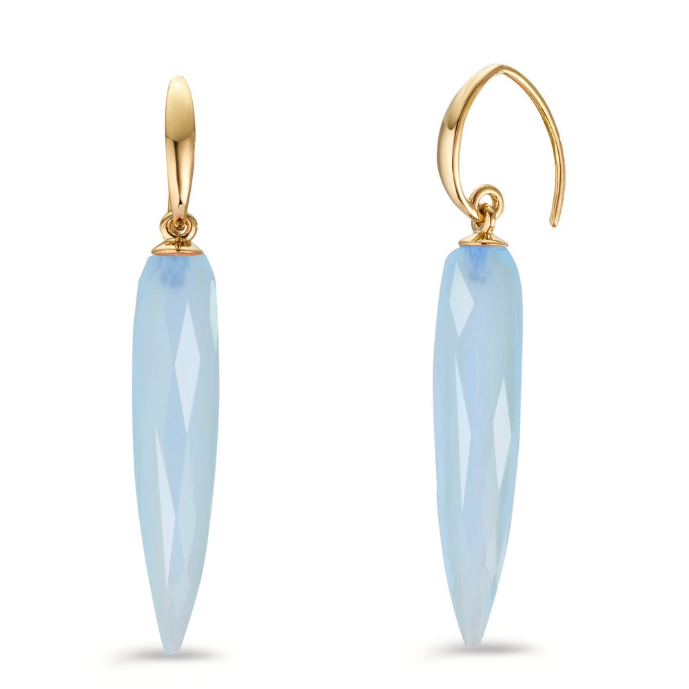 Pendant d'oreilles Argent Calcédoine aqua, 2 Pierres jaune Plaqué or-604754