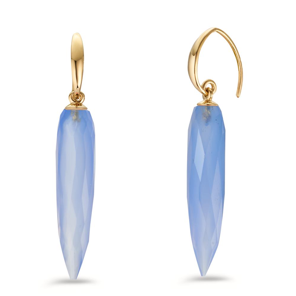Pendant d'oreilles Argent Calcédoine bleu jaune Plaqué or-604755