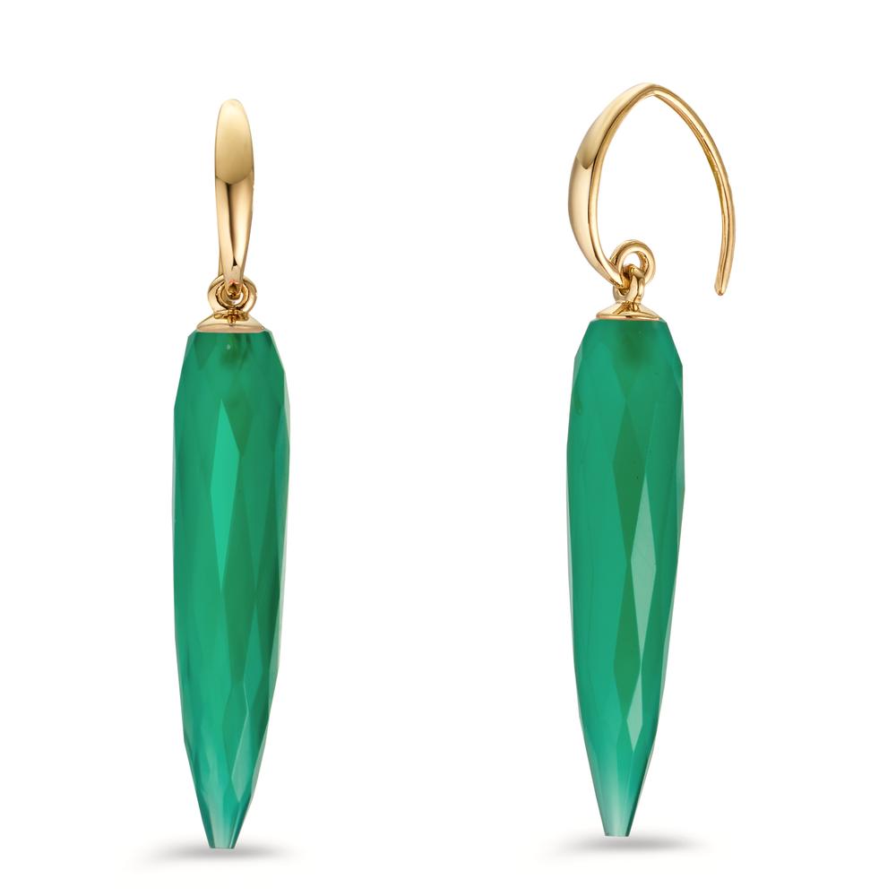 Pendant d'oreilles Argent Onyx vert, 2 Pierres jaune Plaqué or-604756