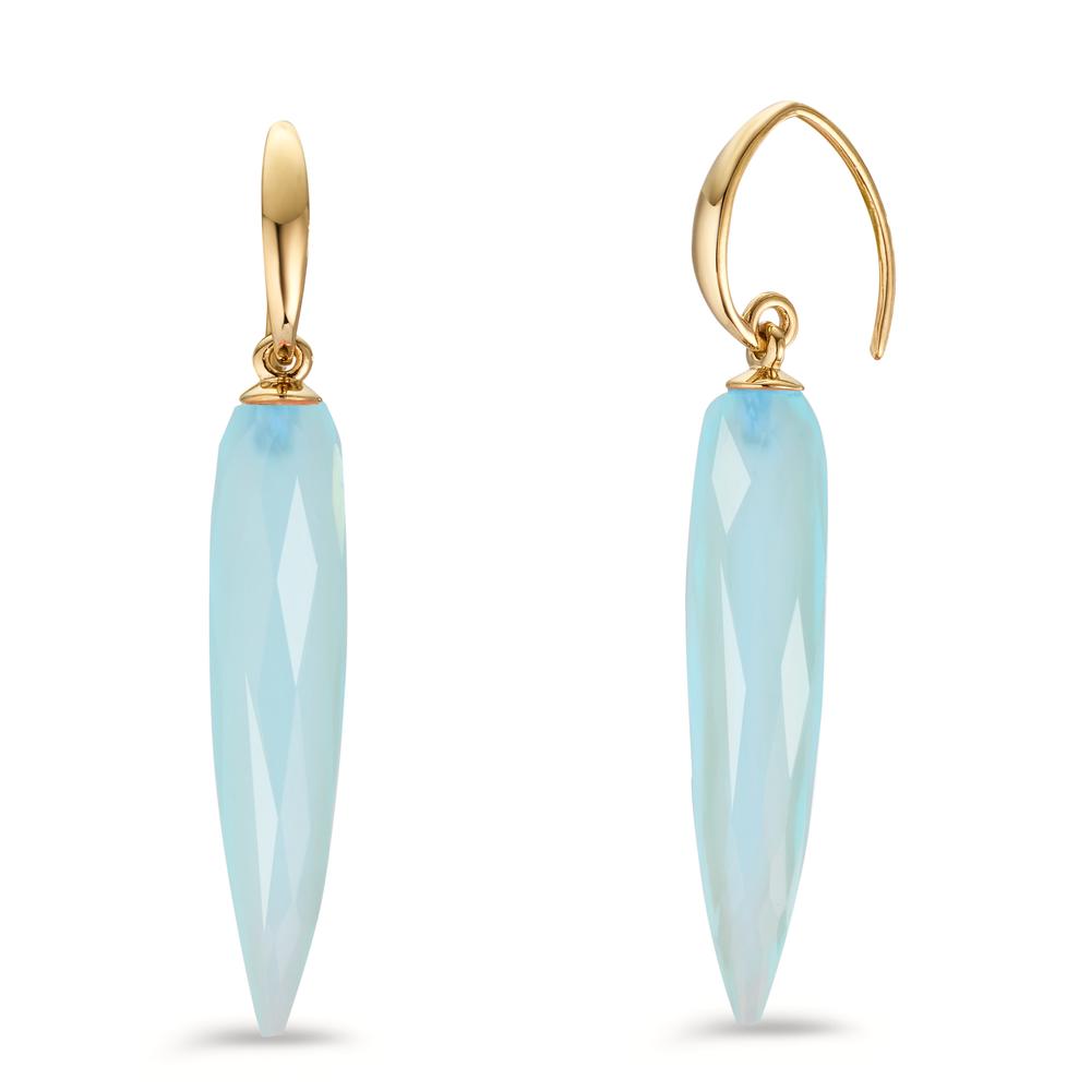 Pendant d'oreilles Argent Calcédoine bleu clair, 2 Pierres jaune Plaqué or-604757