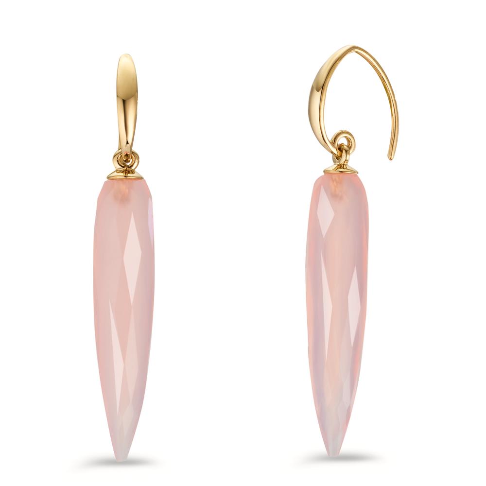 Pendant d'oreilles Argent Calcédoine rose, 2 Pierres jaune Plaqué or-604758