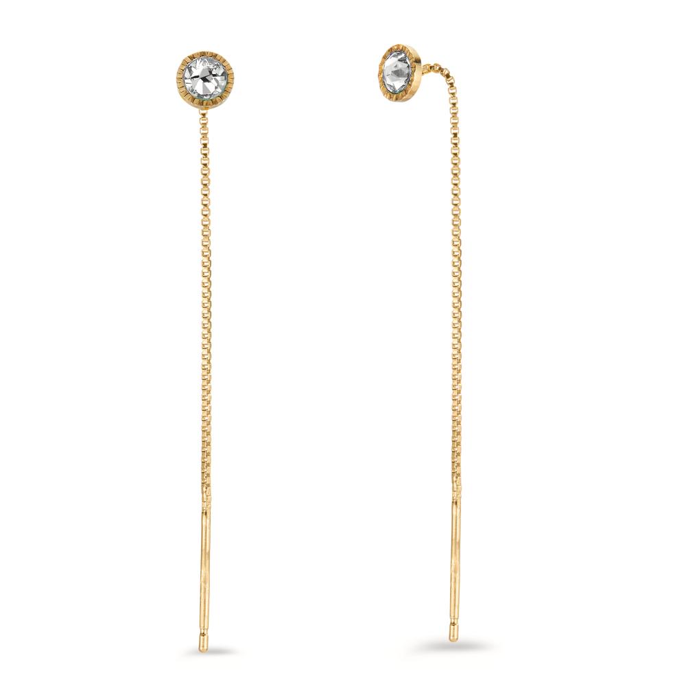 Pendant d'oreilles Argent Zircone 2 Pierres jaune Plaqué or Ø5.5 mm-604864