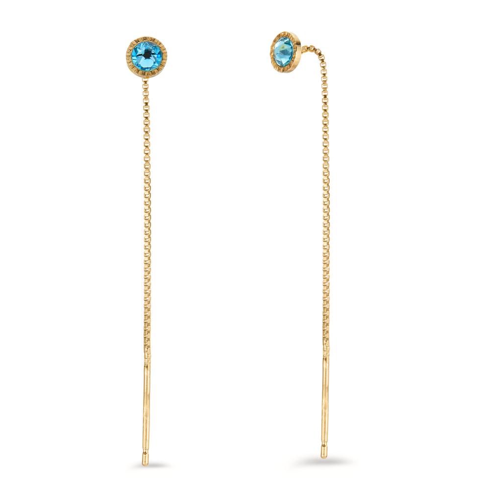 Pendant d'oreilles Argent Zircone aqua, 2 Pierres jaune Plaqué or Ø5.5 mm-604865