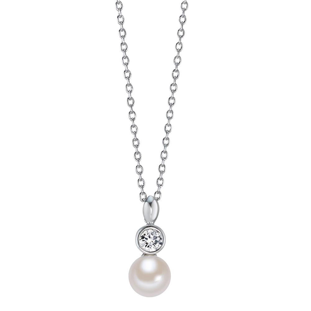 Chaînette avec pendentif Bronze Zircone Rhodié [shining Pearls] blanc, 6 mm 40 cm-605090
