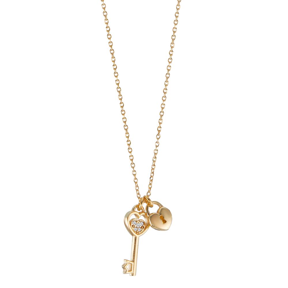 Collier Argent Zircone 5 Pierres jaune Plaqué or Clé 40-44 cm-605291