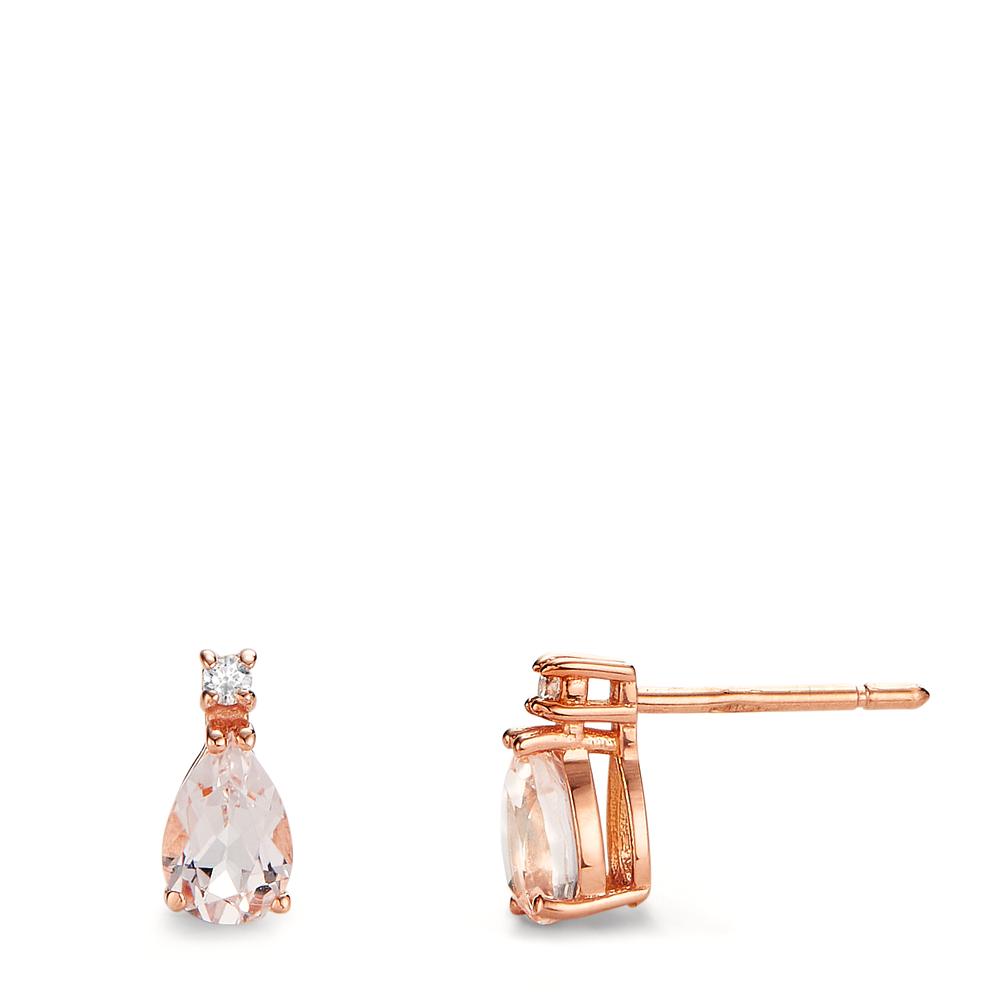 Clous d'oreilles Or rouge 18K Morganite, Diamant 0.032 ct, 2 Pierres, w-si-605314