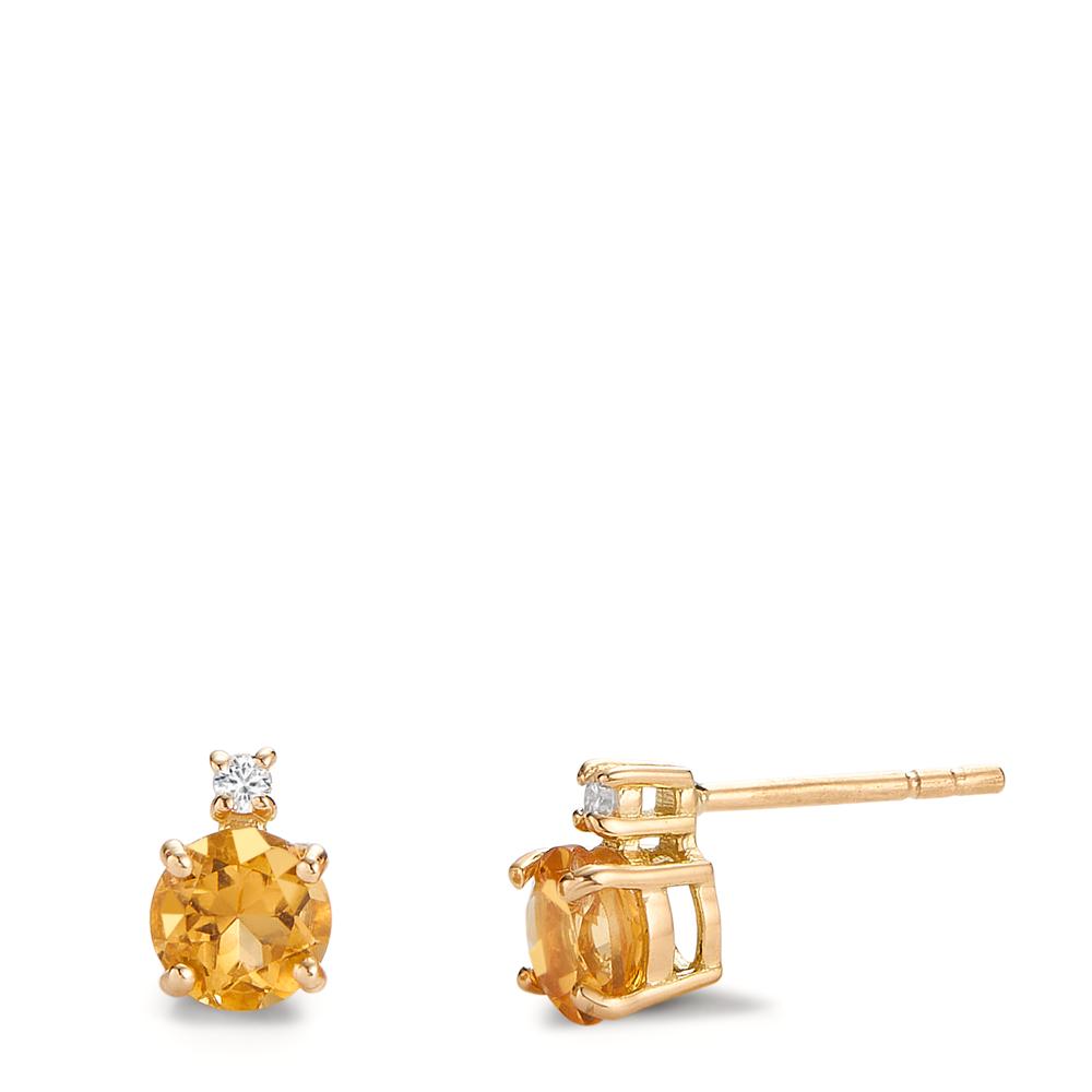Clous d'oreilles Or jaune 18K Citrine 1 ct, 2 Pierres, Diamant 0.032 ct, 2 Pierres, w-si-605323