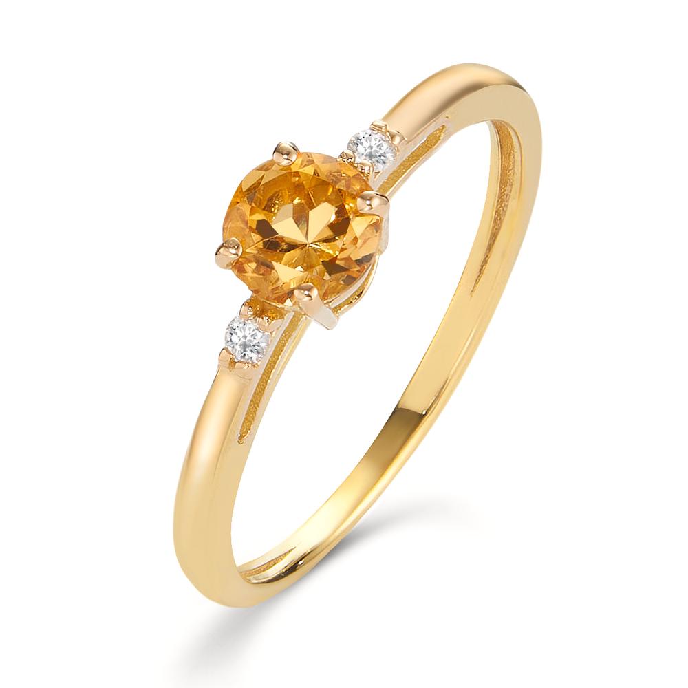 Bague Or jaune 18K Citrine 0.50 ct, Diamant 0.032 ct, 2 Pierres, w-si-605324