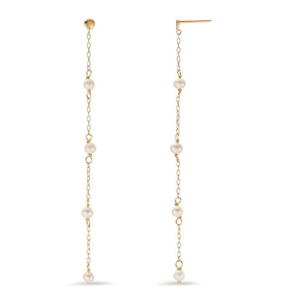 Pendant d'oreilles Or jaune 18K perle d'eau douce blanc, 8 Perles, 3 mm-605616