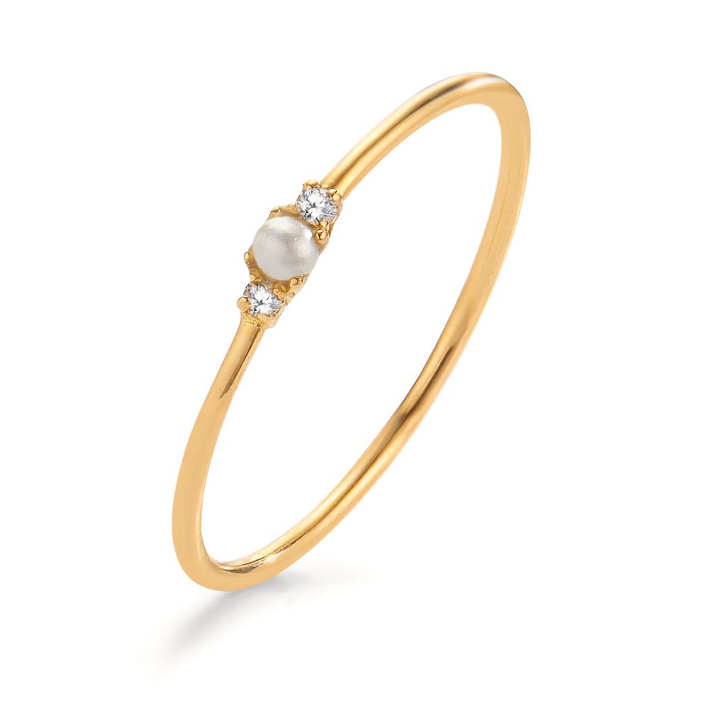 Bague Or jaune 18K Diamant 0.02 ct, 2 Pierres, w-si perle d'eau douce blanc, 2 mm-605620