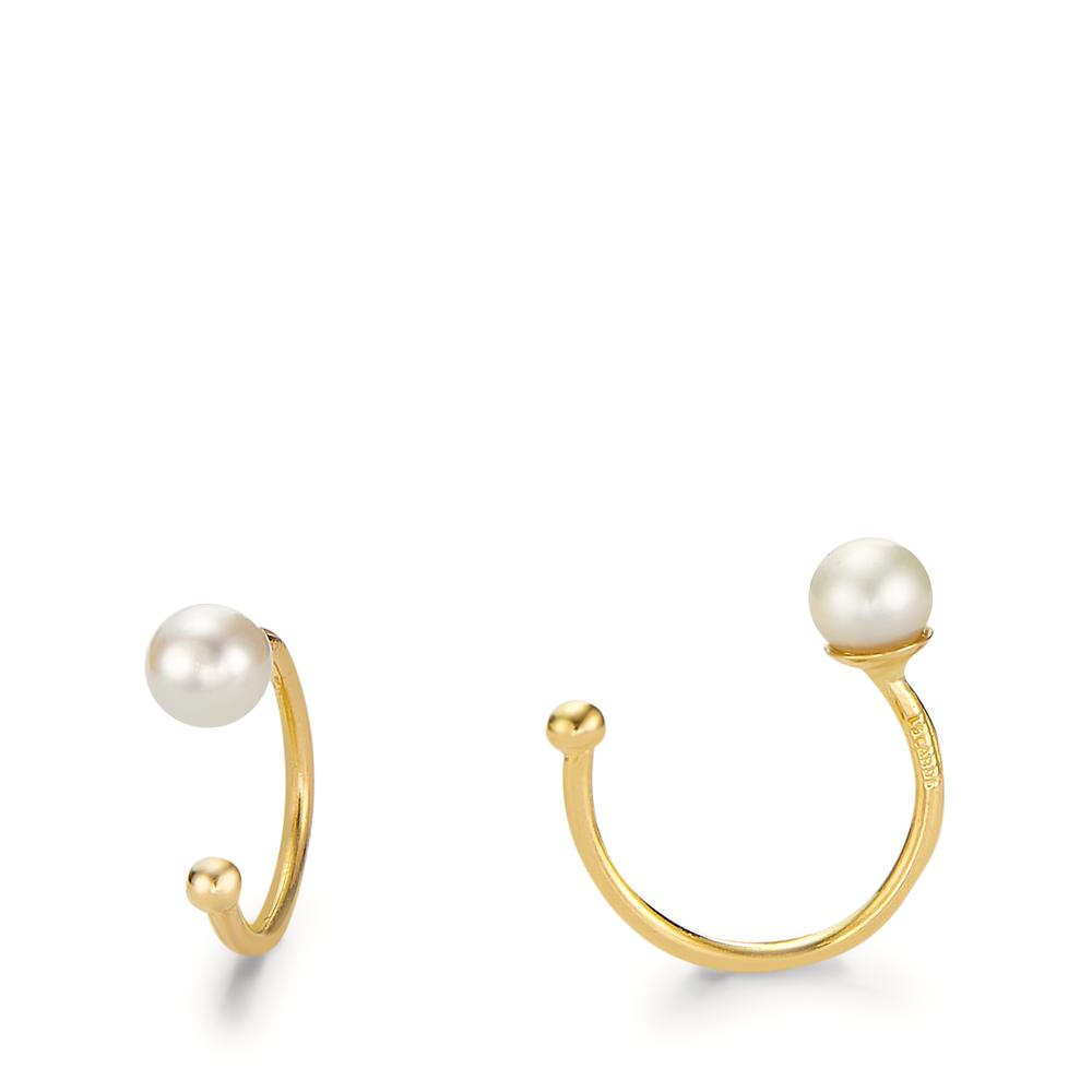 Ear cuff Or jaune 18K perle d'eau douce blanc, 2 Perles, 3 mm Ø10 mm-605665