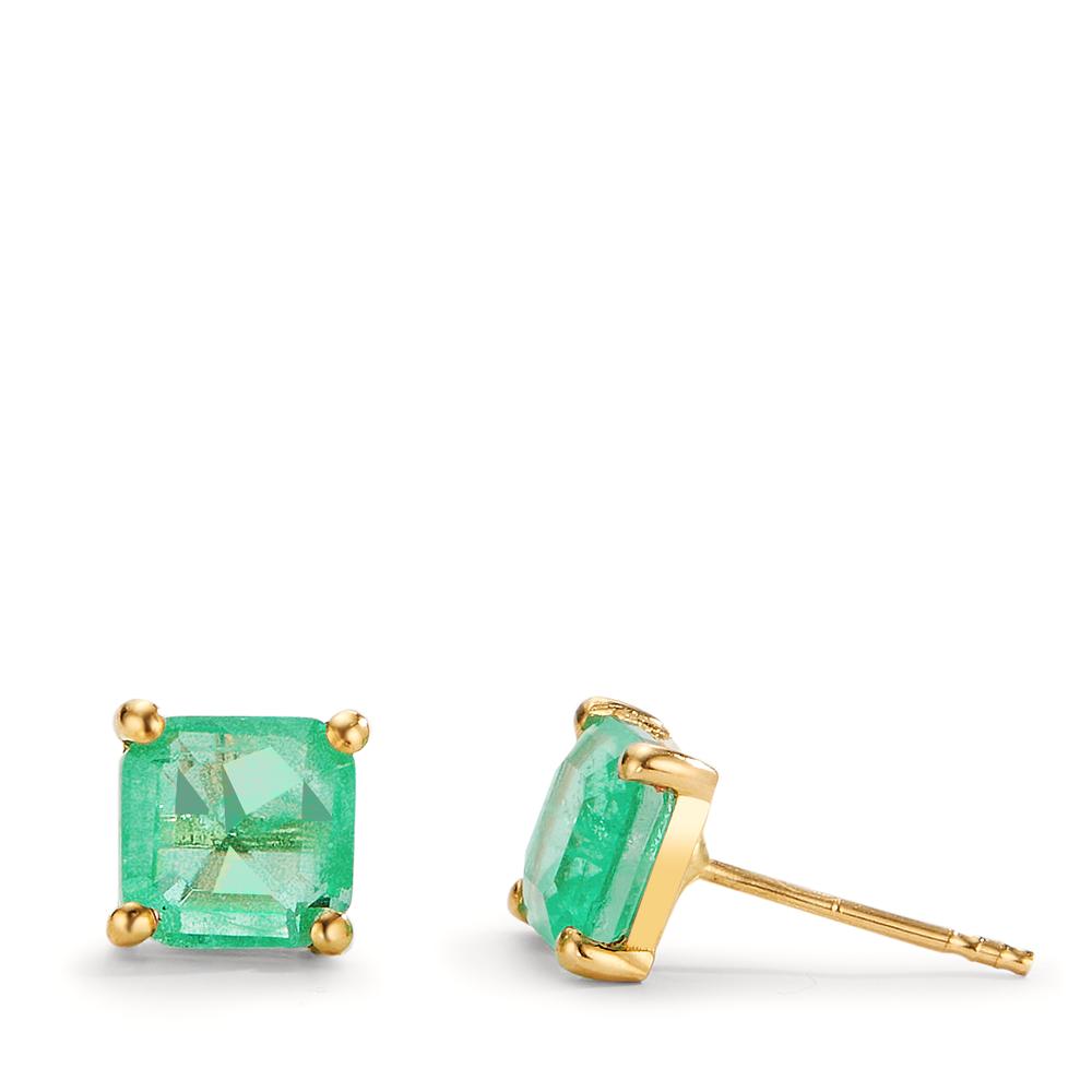 Clous d'oreilles Or jaune 18K Quartz vert, 2 Pierres Ø6 mm-605667