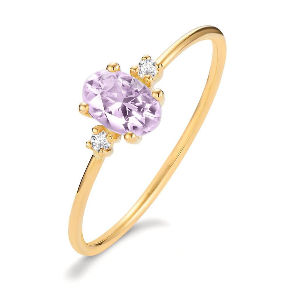 Bague Or jaune 18K Diamant 0.03 ct, 3 Pierres, w-si, Améthyste-605669