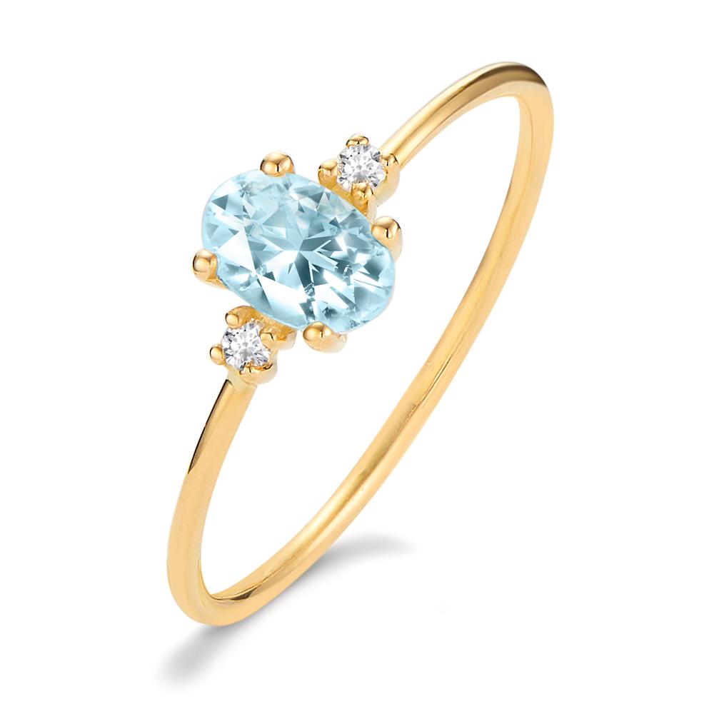 Bague Or jaune 18K Diamant 0.03 ct, 3 Pierres, w-si, Topaze bleu-605670
