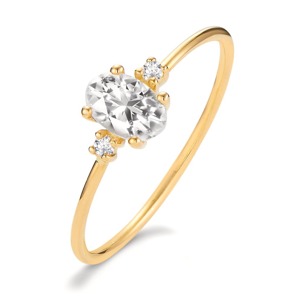 Bague Or jaune 18K Diamant 0.03 ct, 3 Pierres, w-si, Topaze blanc-605671
