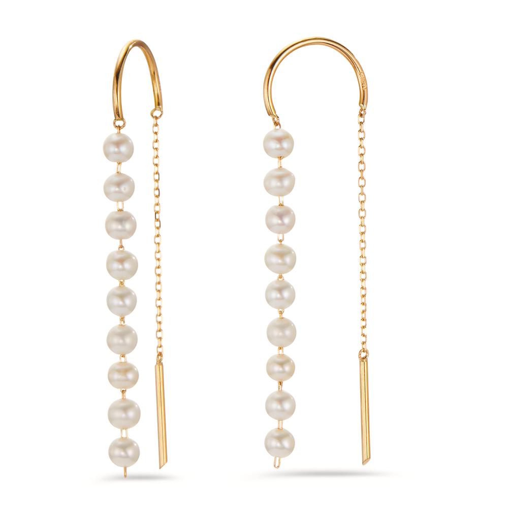 Boucles d'oreilles pendantes Or jaune 18K perle d'eau douce blanc, 18 Perles, 3.5 mm-605718