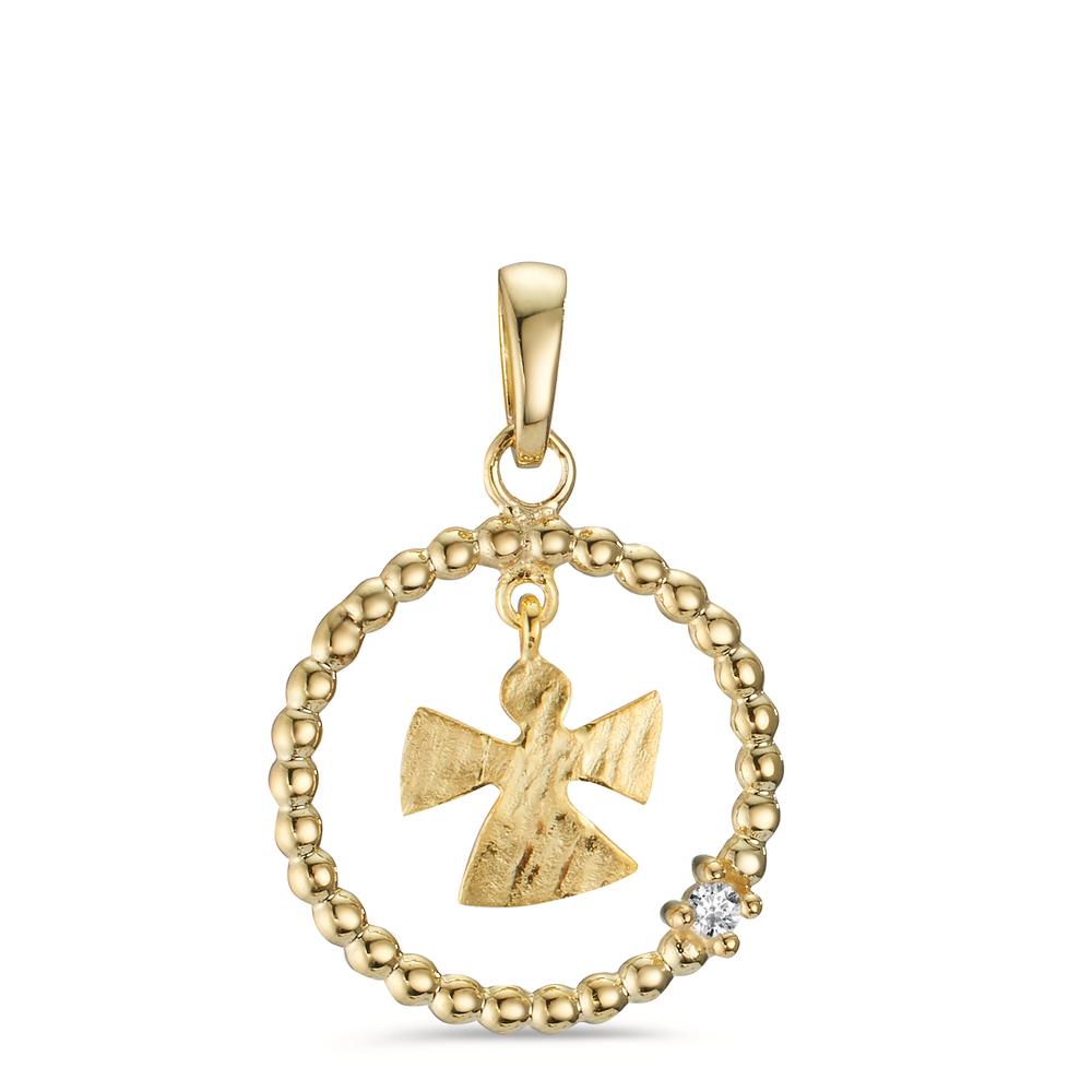 Pendentif Or jaune 9K Zircone Ange gardien Ø14 mm-605730