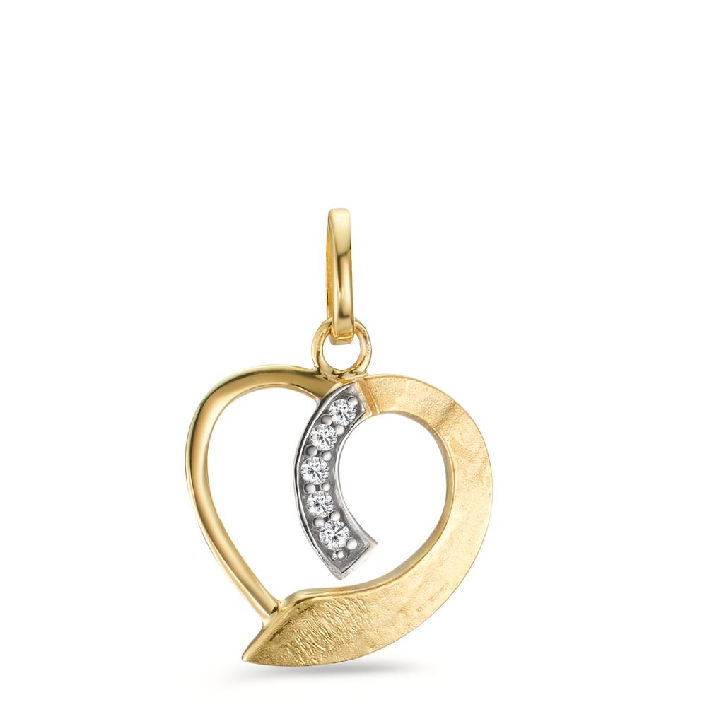 Pendentif Or jaune 9K Zircone 5 Pierres Coeur Ø12 mm-605745