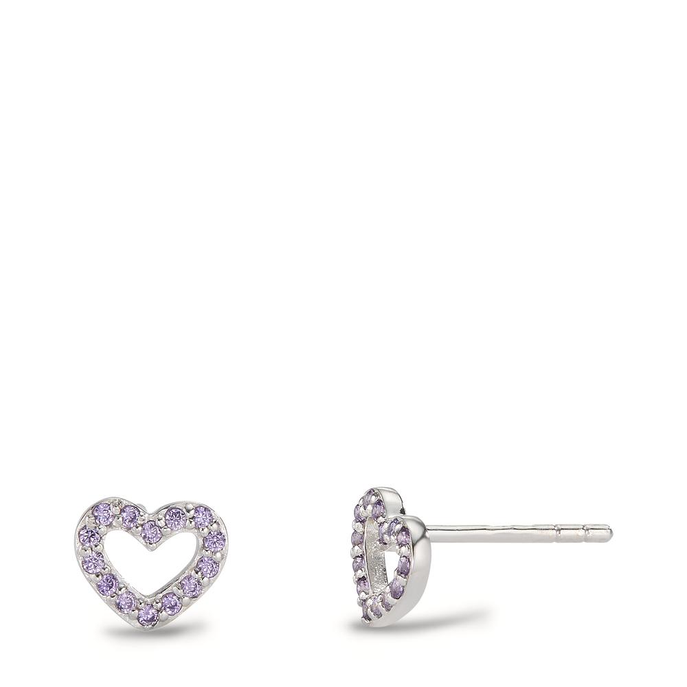 Clous d'oreilles Argent Zircone pourpre Rhodié Coeur Ø7 mm-605757
