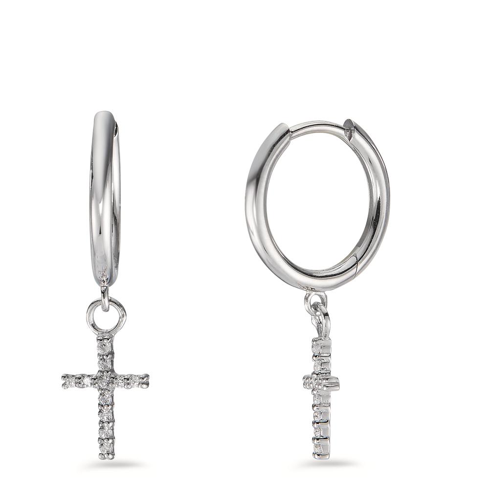 Créoles à charnières Argent Zircone blanc, 22 Pierres Rhodié Croix-605758