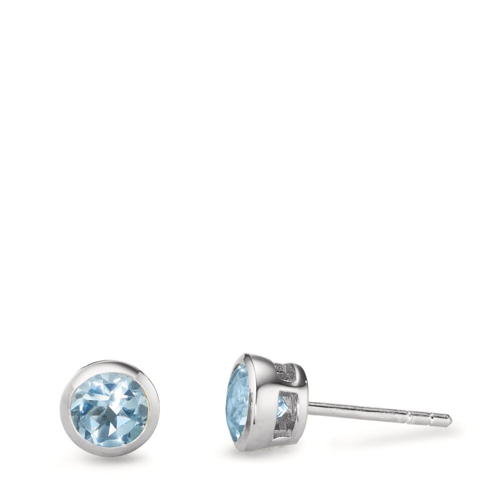 Clous d'oreilles Argent Topaze 2 Pierres Rhodié Ø6.5 mm-605778