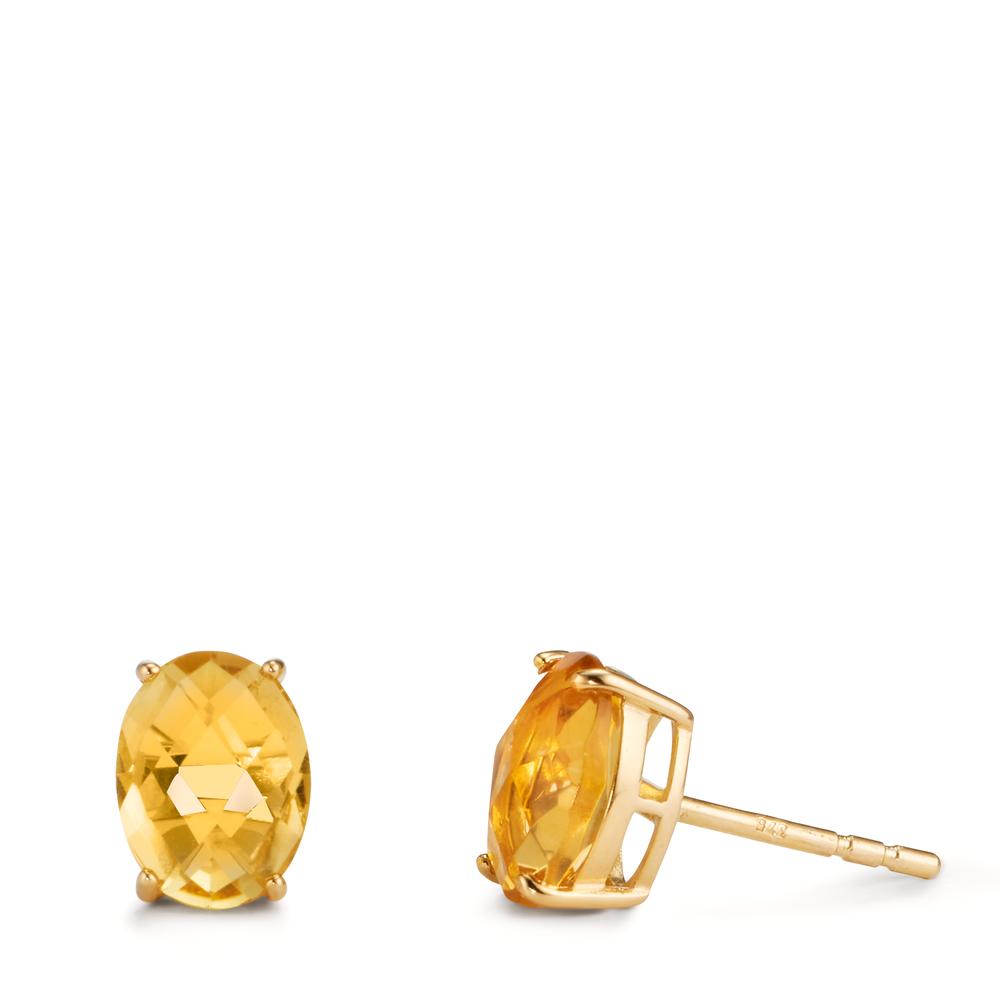 Clous d'oreilles Or jaune 9K Citrine 2 Pierres-605823