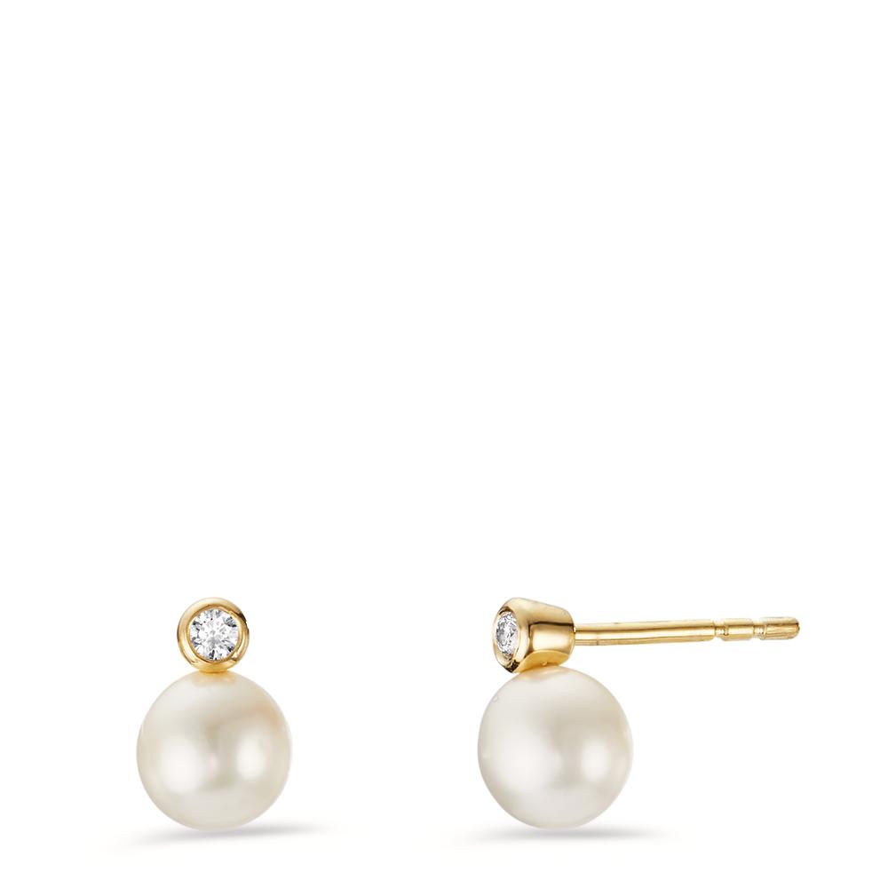 Clous d'oreilles Or jaune 9K Zircone 2 Pierres perle d'eau douce, 2 Perles, 5.5 mm-605850