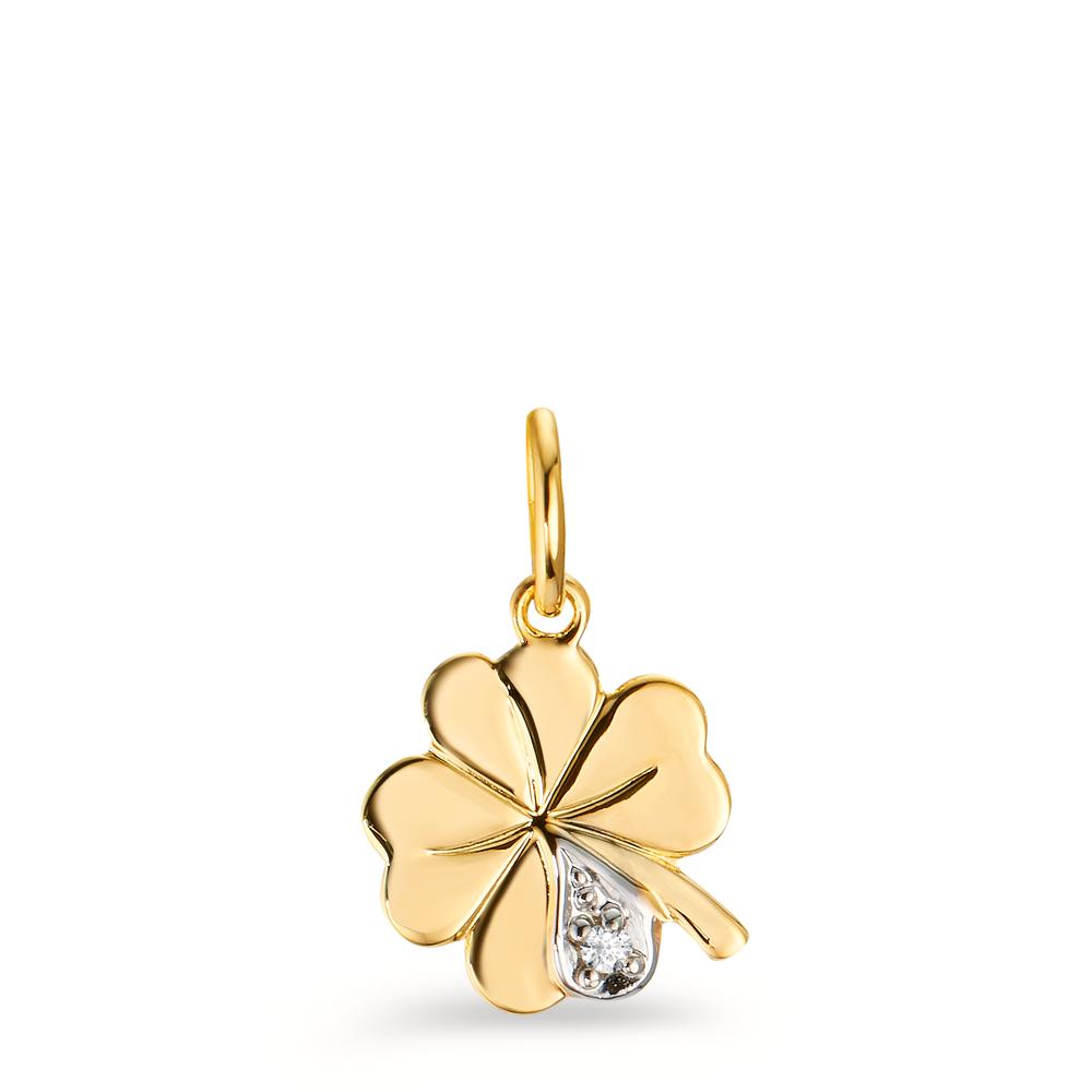 Pendentif Or jaune 9K Zircone Feuille de Trèfle Ø9.5 mm-605872